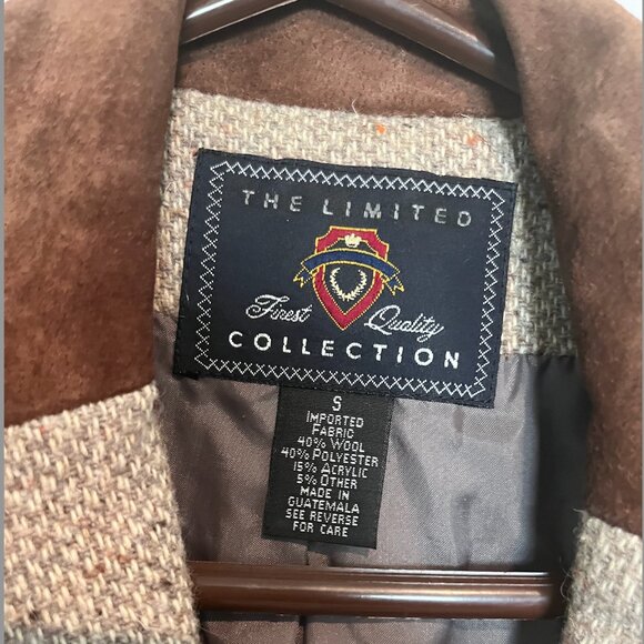 Vintage The Limited Tweed Blazer Jacket Womens Small Wool Elbow Patches - Picture 2 of 7